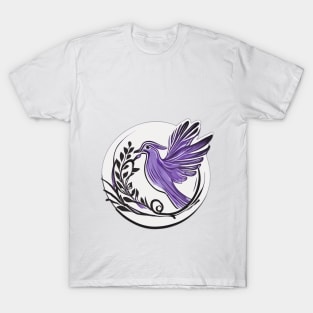 Majestic Purple Hummingbird and Floral Artwork No. 952 T-Shirt